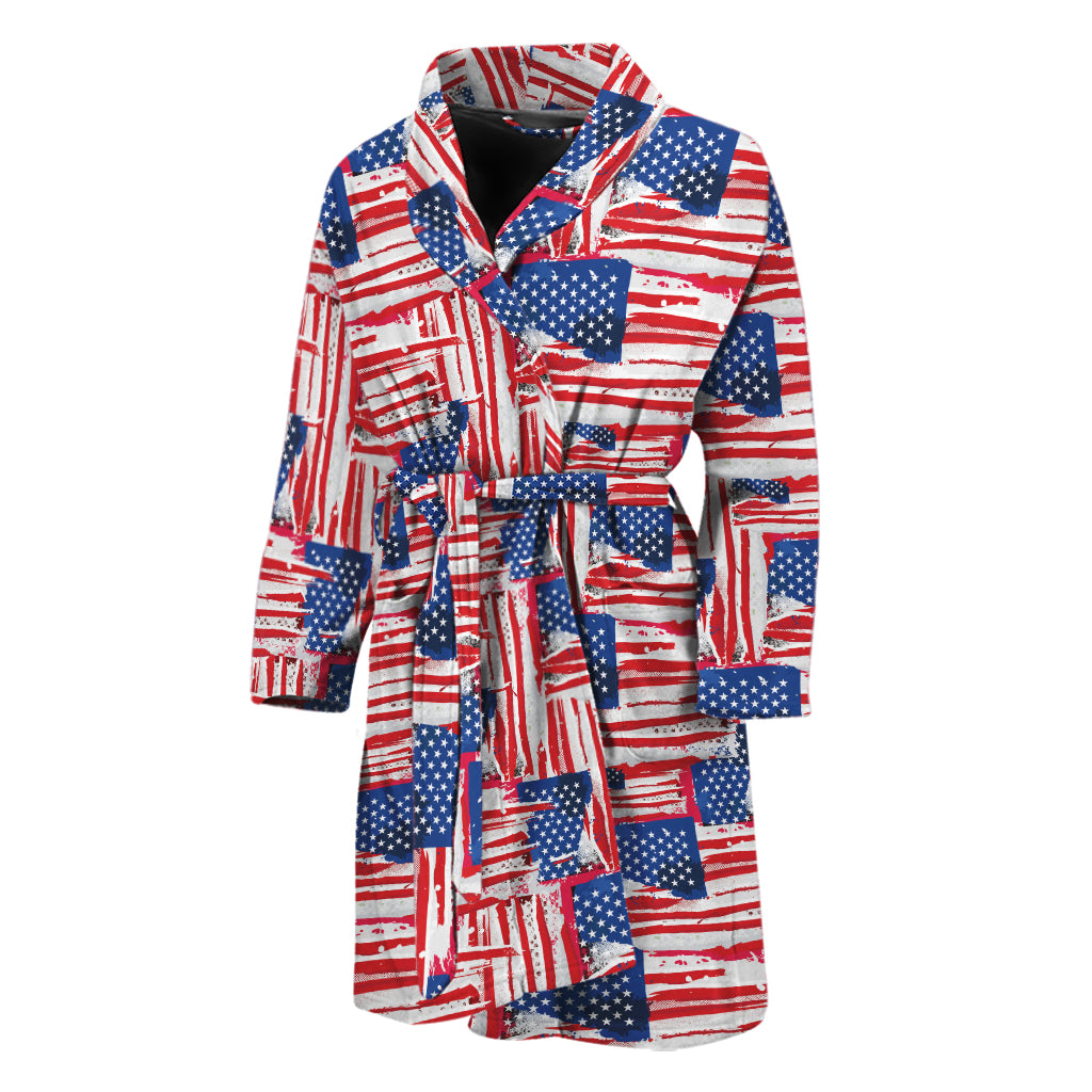 Abstract American Flag Print Men's Bathrobe