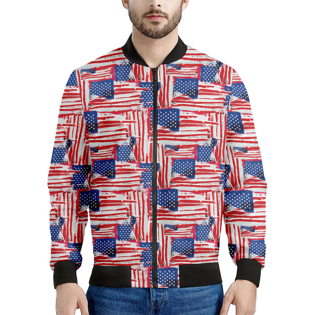 Abstract American Flag Print Men's Bomber Jacket