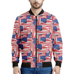 Abstract American Flag Print Men's Bomber Jacket