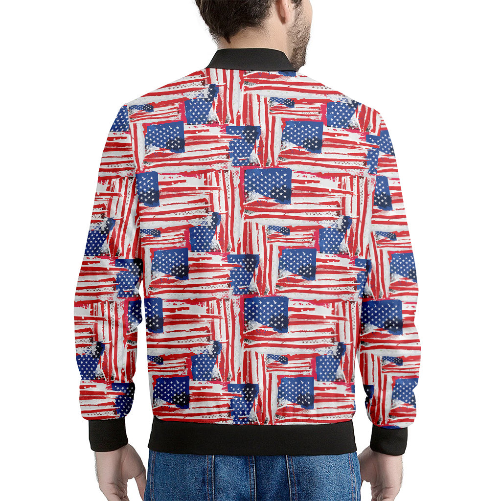 Abstract American Flag Print Men's Bomber Jacket