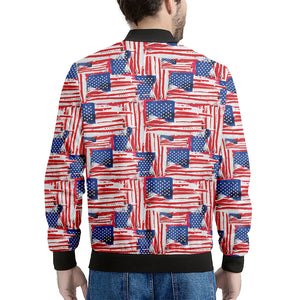 Abstract American Flag Print Men's Bomber Jacket