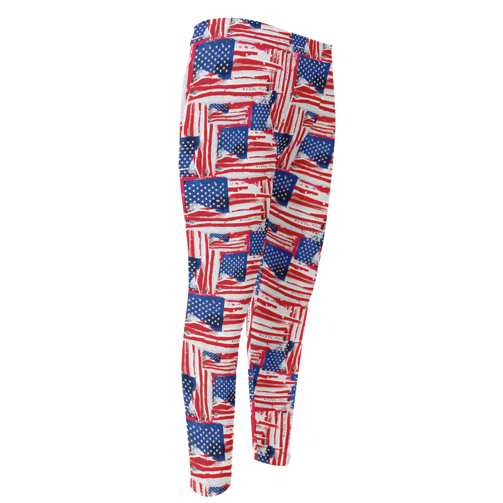 Abstract American Flag Print Men's Compression Pants