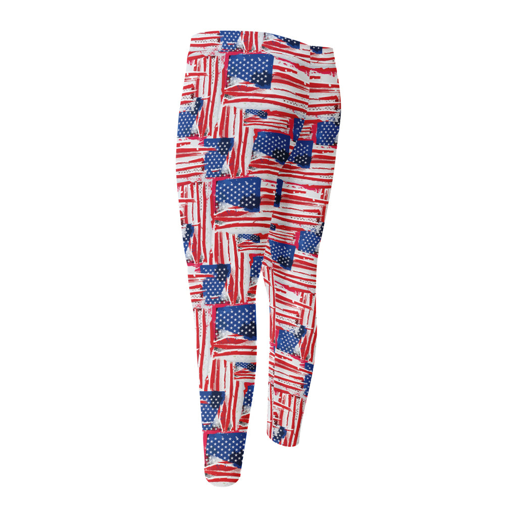 Abstract American Flag Print Men's Compression Pants