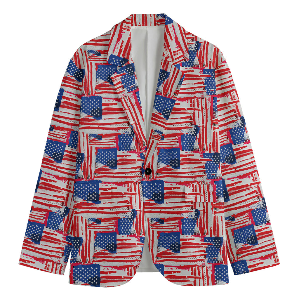 Abstract American Flag Print Men's Cotton Blazer