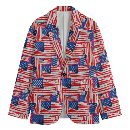 Abstract American Flag Print Men's Cotton Blazer