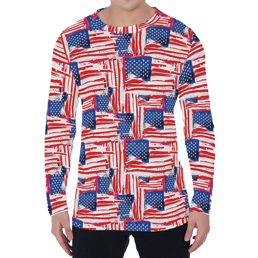Abstract American Flag Print Men's Long Sleeve T-Shirt