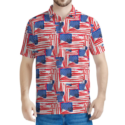 Abstract American Flag Print Men's Polo Shirt
