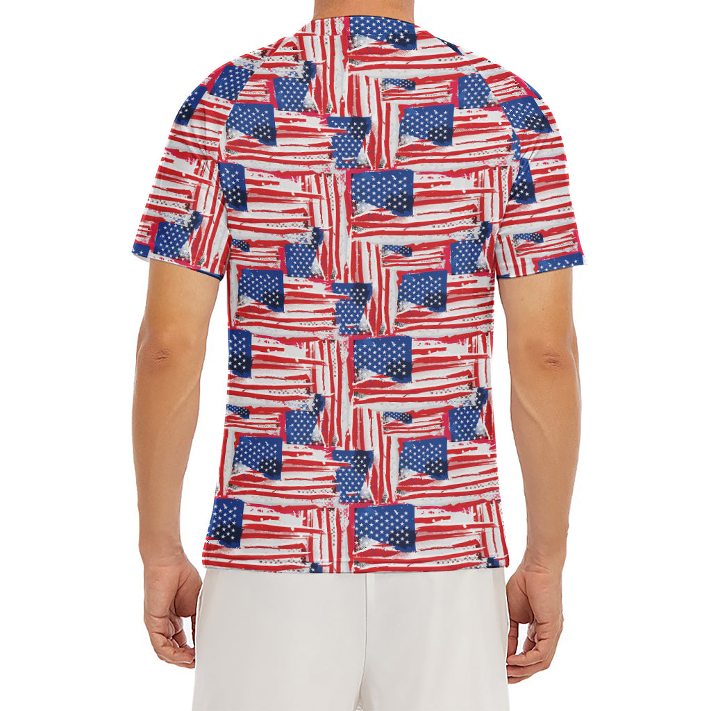 Abstract American Flag Print Men's Short Sleeve Rash Guard