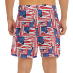 Abstract American Flag Print Men's Split Running Shorts