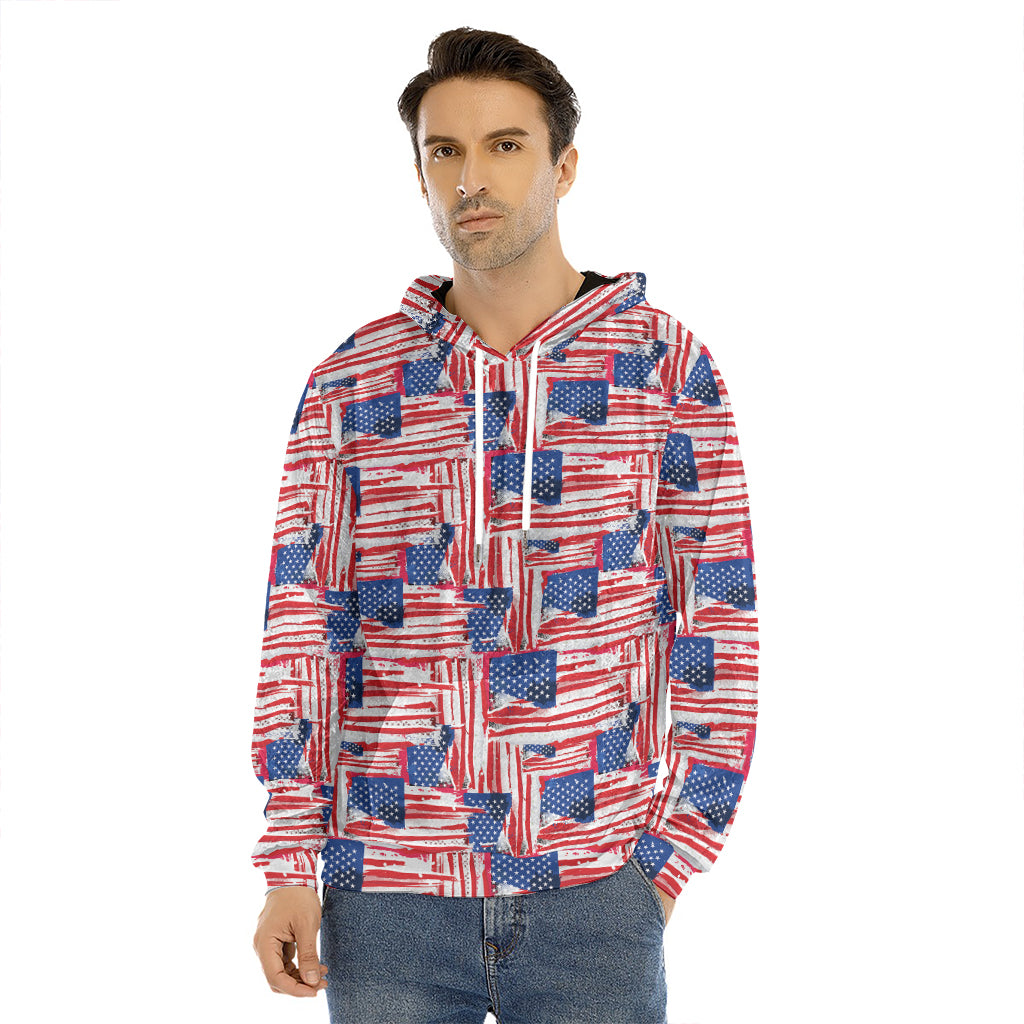 Abstract American Flag Print Men's Velvet Pullover Hoodie