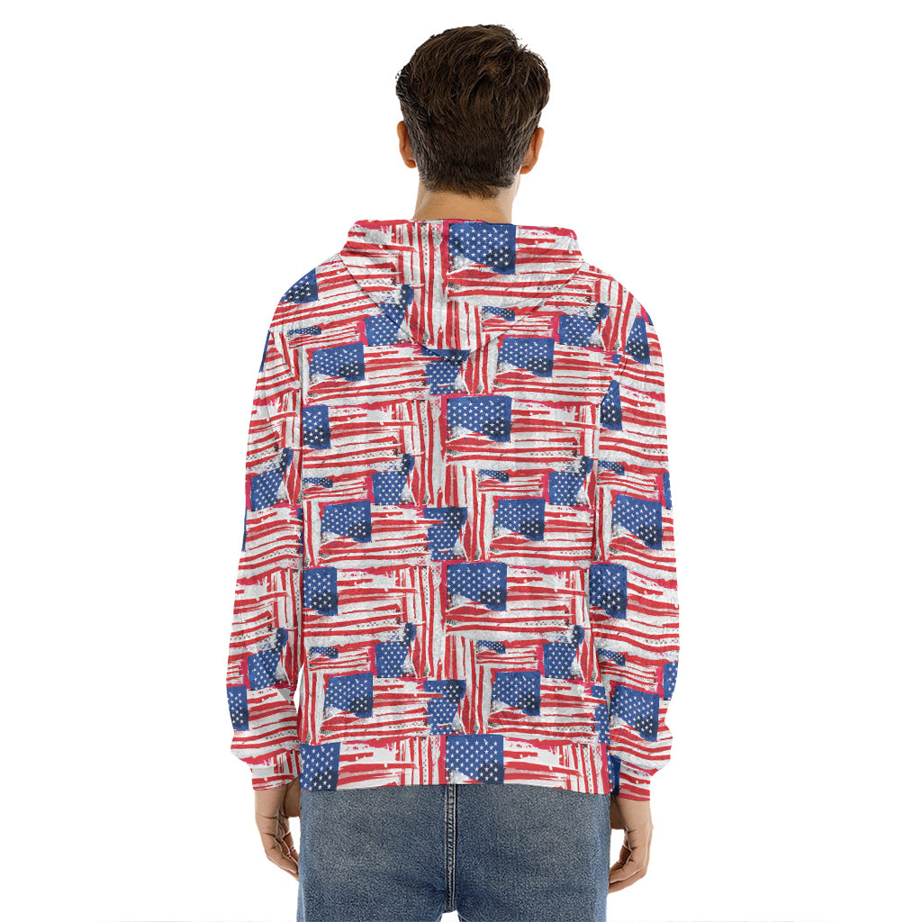 Abstract American Flag Print Men's Velvet Pullover Hoodie