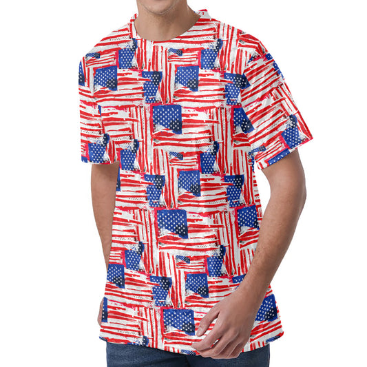 Abstract American Flag Print Men's Velvet T-Shirt