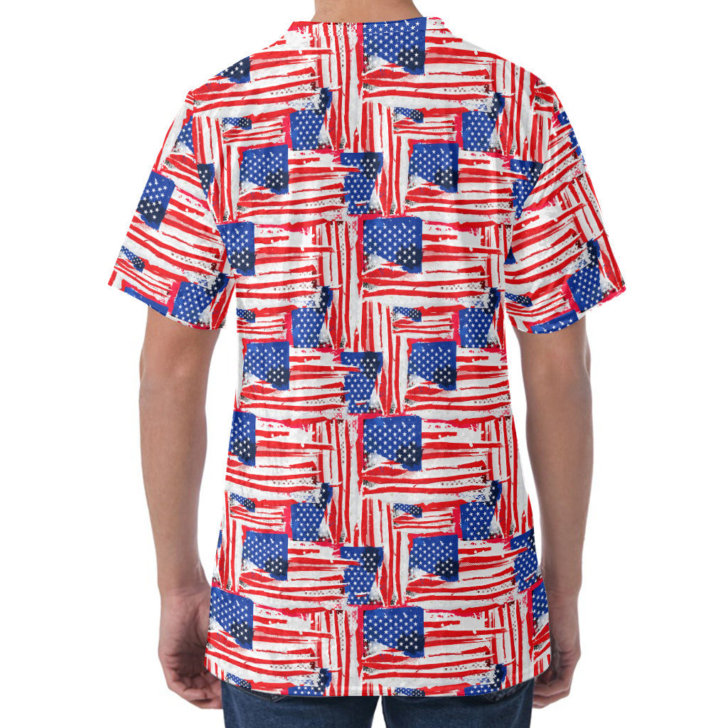 Abstract American Flag Print Men's Velvet T-Shirt