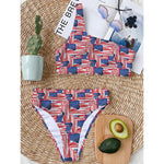 Abstract American Flag Print One Shoulder Bikini Top