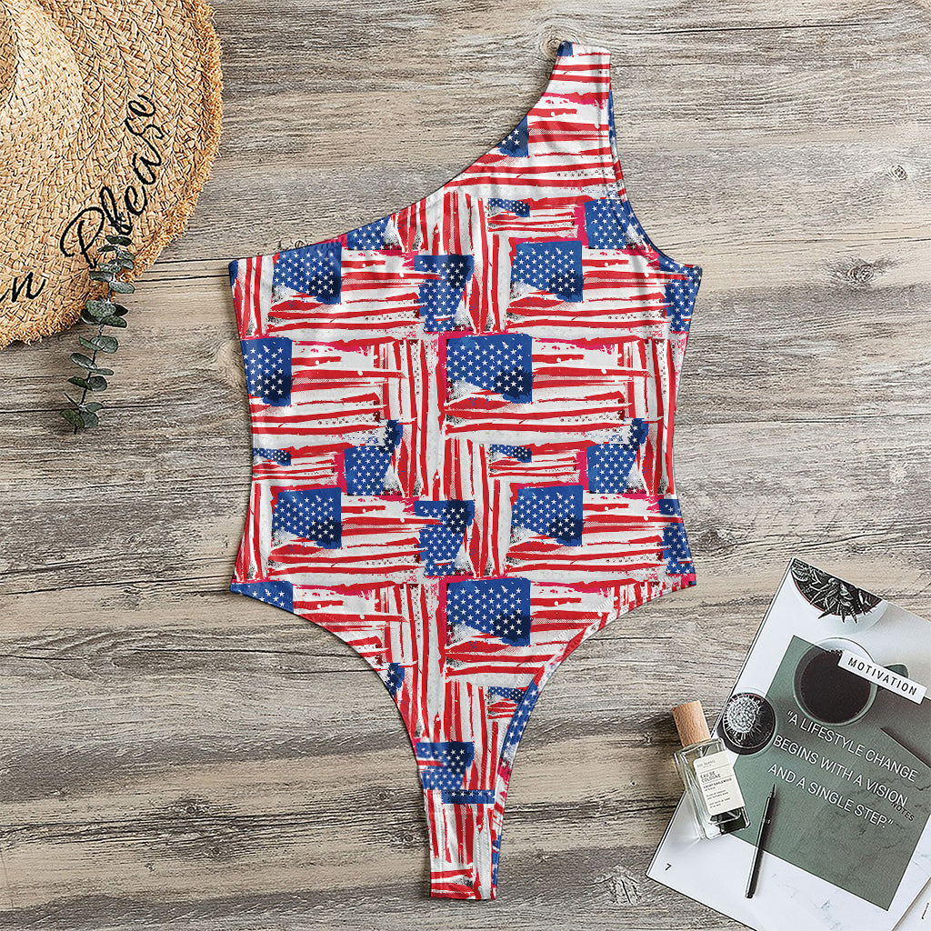 Abstract American Flag Print One Shoulder Bodysuit