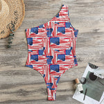 Abstract American Flag Print One Shoulder Bodysuit
