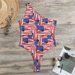 Abstract American Flag Print One Shoulder Bodysuit
