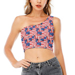 Abstract American Flag Print One Shoulder Crop Top
