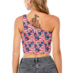 Abstract American Flag Print One Shoulder Crop Top