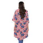 Abstract American Flag Print Open Front Beach Cover Up