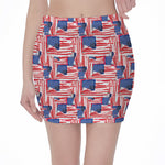 Abstract American Flag Print Pencil Mini Skirt