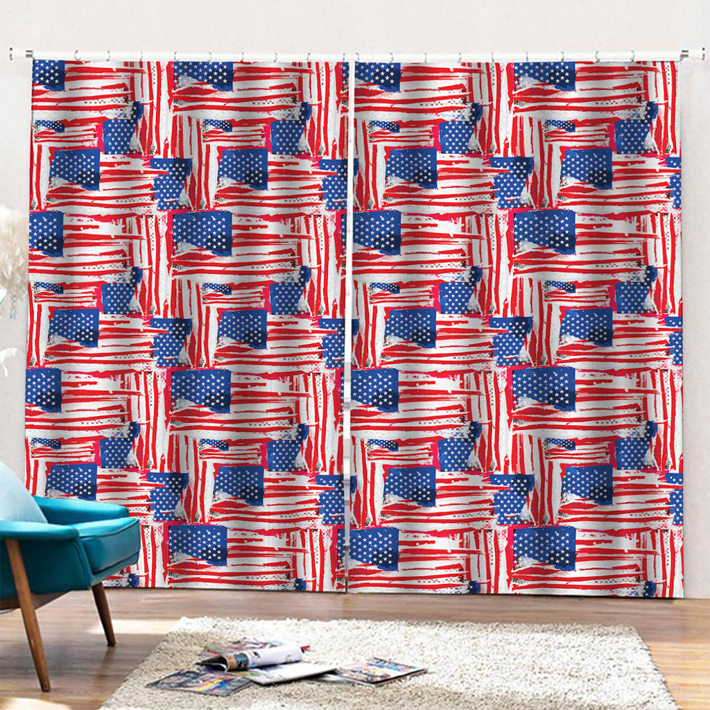 Abstract American Flag Print Pencil Pleat Curtains