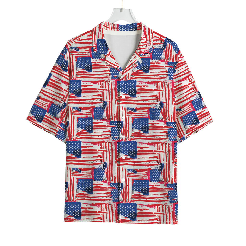 Abstract American Flag Print Rayon Hawaiian Shirt