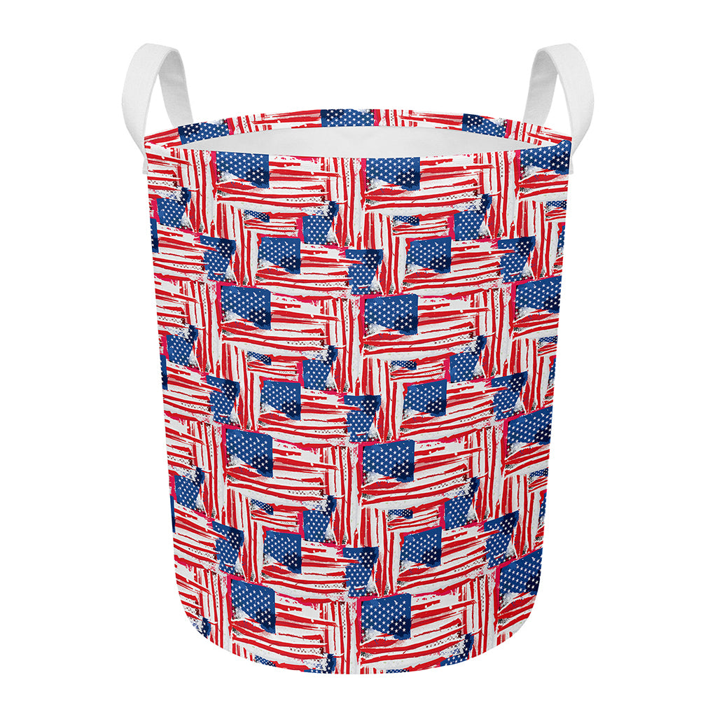Abstract American Flag Print Round Laundry Basket