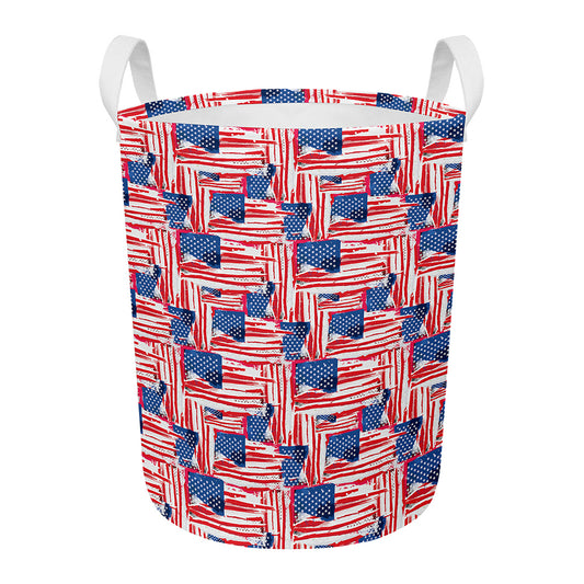 Abstract American Flag Print Round Laundry Basket