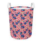 Abstract American Flag Print Round Laundry Basket