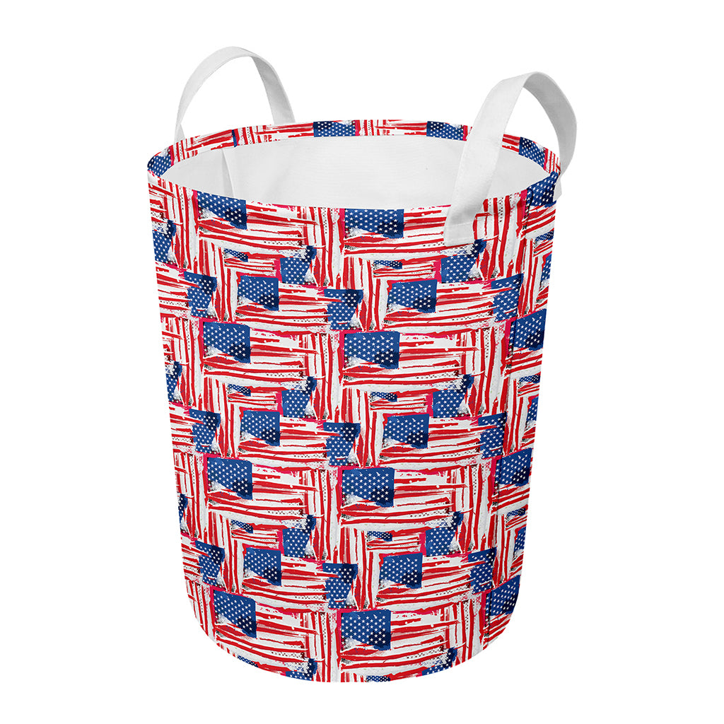 Abstract American Flag Print Round Laundry Basket