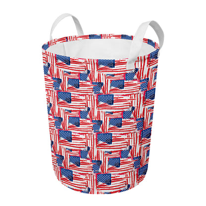 Abstract American Flag Print Round Laundry Basket