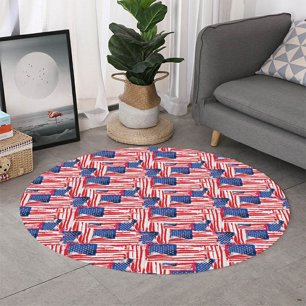 Abstract American Flag Print Round Rug