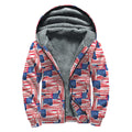 Abstract American Flag Print Sherpa Lined Zip Up Hoodie