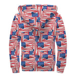 Abstract American Flag Print Sherpa Lined Zip Up Hoodie