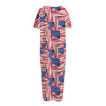 Abstract American Flag Print Short Sleeve Long Nightdress