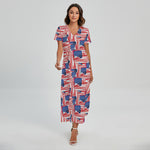 Abstract American Flag Print Short Sleeve Maxi Dress