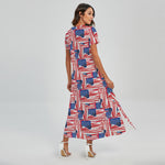 Abstract American Flag Print Short Sleeve Maxi Dress