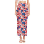 Abstract American Flag Print Side Slit Maxi Skirt