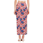 Abstract American Flag Print Side Slit Maxi Skirt