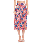 Abstract American Flag Print Side Slit Midi Skirt