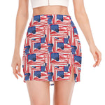 Abstract American Flag Print Side Slit Mini Skirt