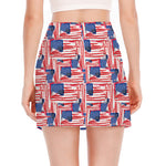 Abstract American Flag Print Side Slit Mini Skirt