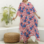 Abstract American Flag Print Silk V-Neck Kaftan Dress