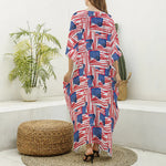 Abstract American Flag Print Silk V-Neck Kaftan Dress