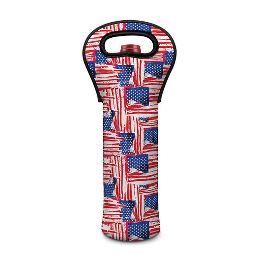 Abstract American Flag Print Single Neoprene Wine Tote