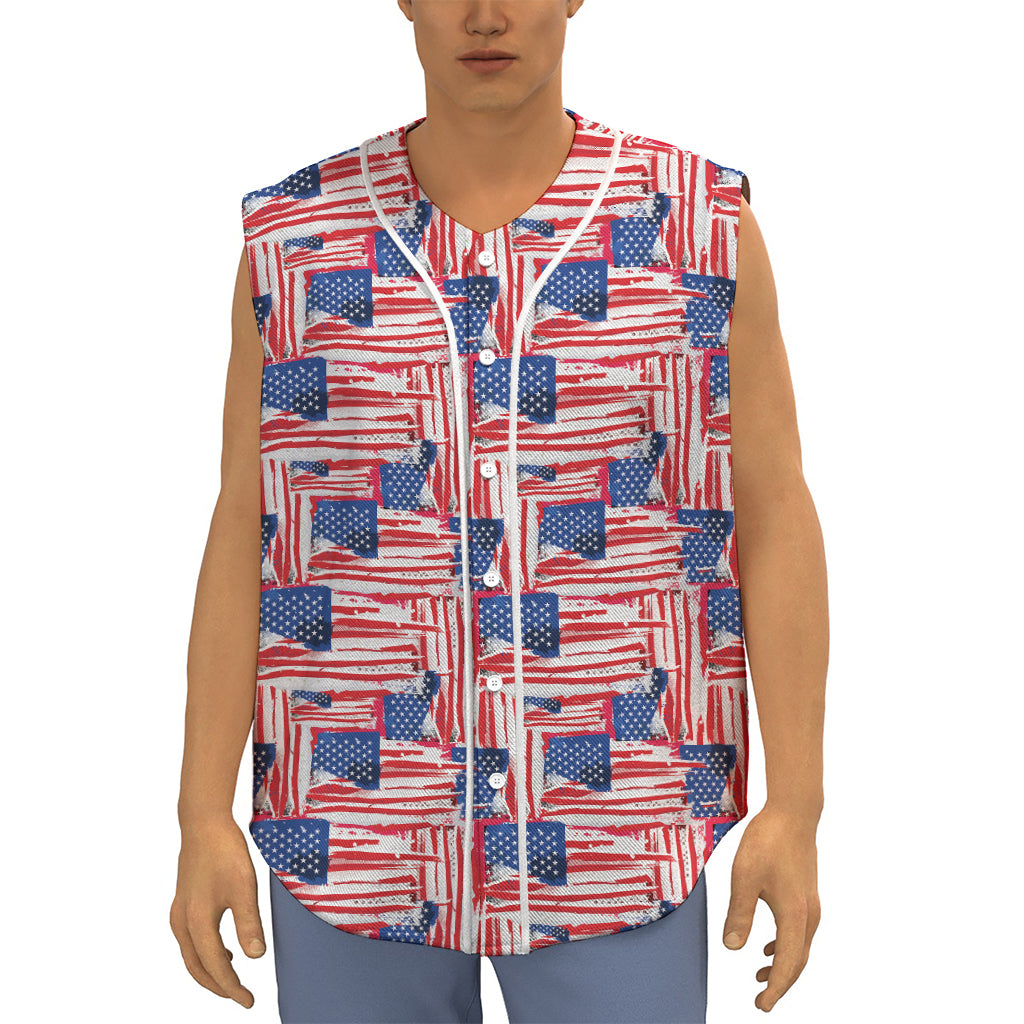 Abstract American Flag Print Sleeveless Baseball Jersey