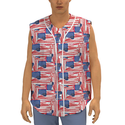 Abstract American Flag Print Sleeveless Baseball Jersey