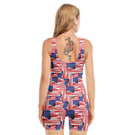 Abstract American Flag Print Sleeveless One Piece Swimsuit