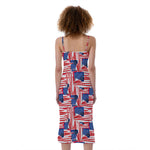 Abstract American Flag Print Slim Fit Midi Cami Dress